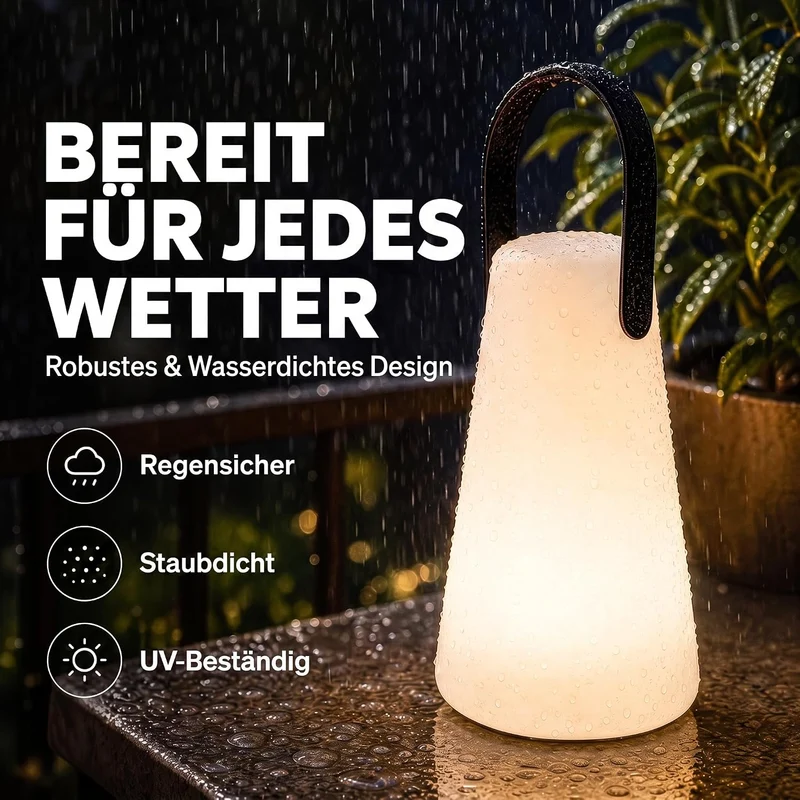 LED Outdoor Lampe mit Akku - Wasserfeste Tisch- & Hängeleuchte