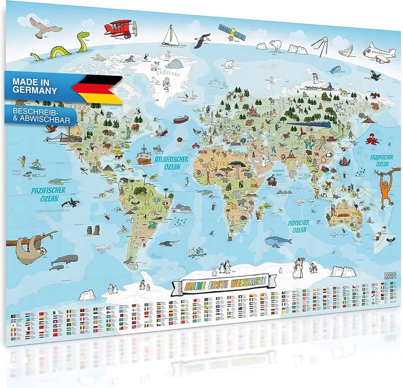 Kinder Weltkarte XXL - 140x100cm Lernposter für Kinder