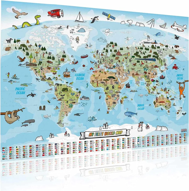 Kinder Weltkarte XXL - 140x100cm Lernposter für Kinder