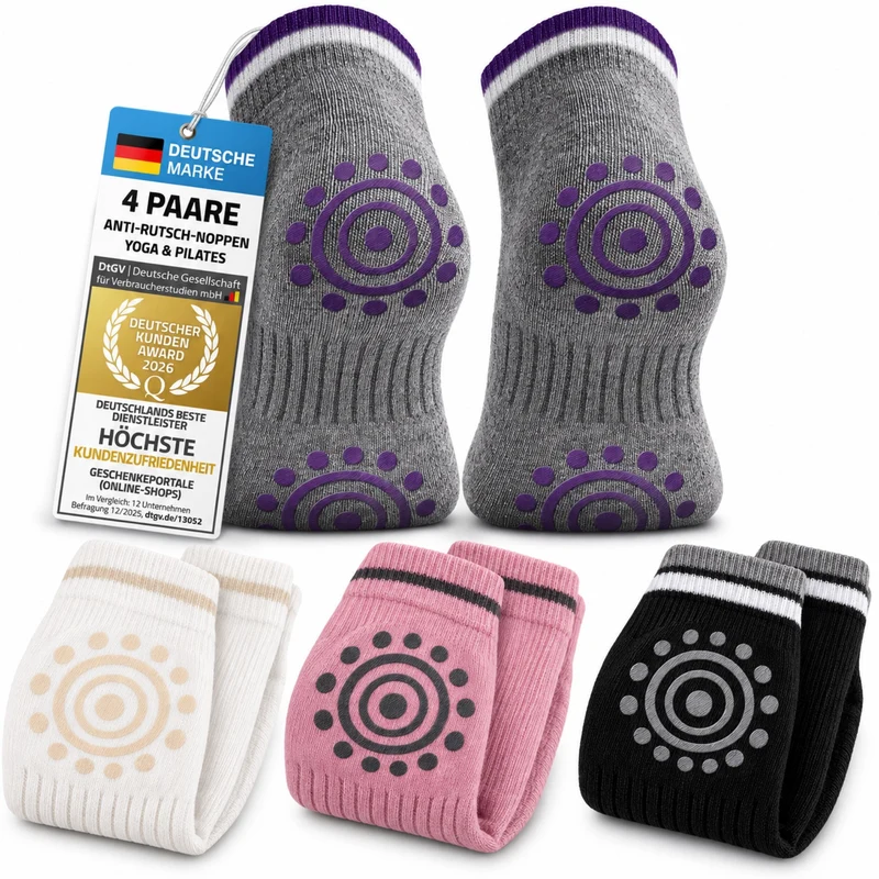 Yoga Socken 4er Pack - Rutschfeste Stoppersocken für Yoga & Pilates