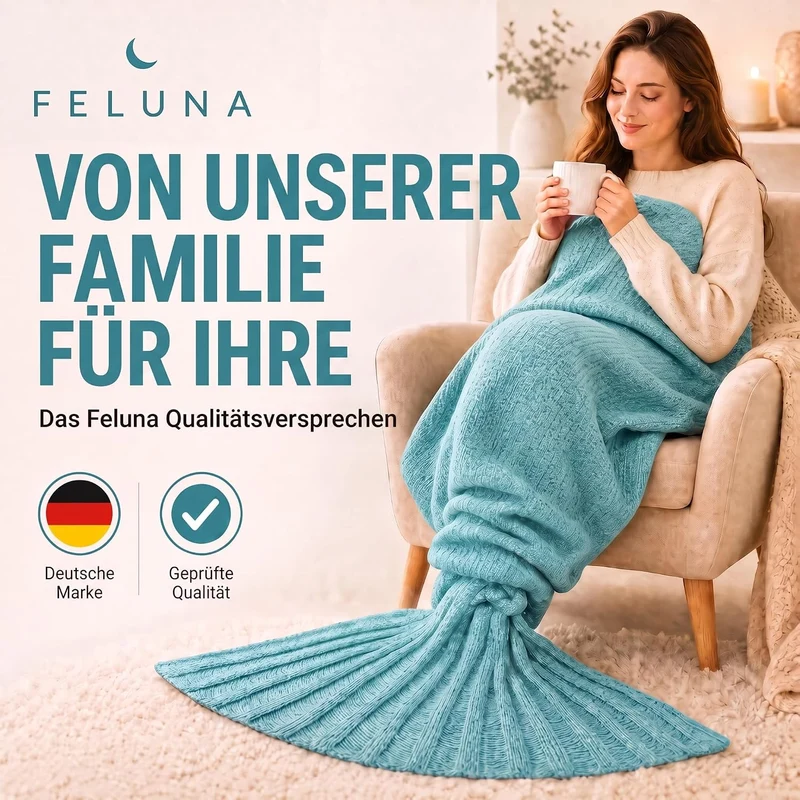 Feluna Meerjungfrau Kuscheldecke – 180x85 cm – Weiche Strickdecke