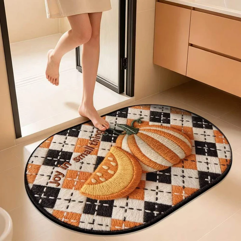 Pumpkin-Themed Decorative Bath Mat Stornfield