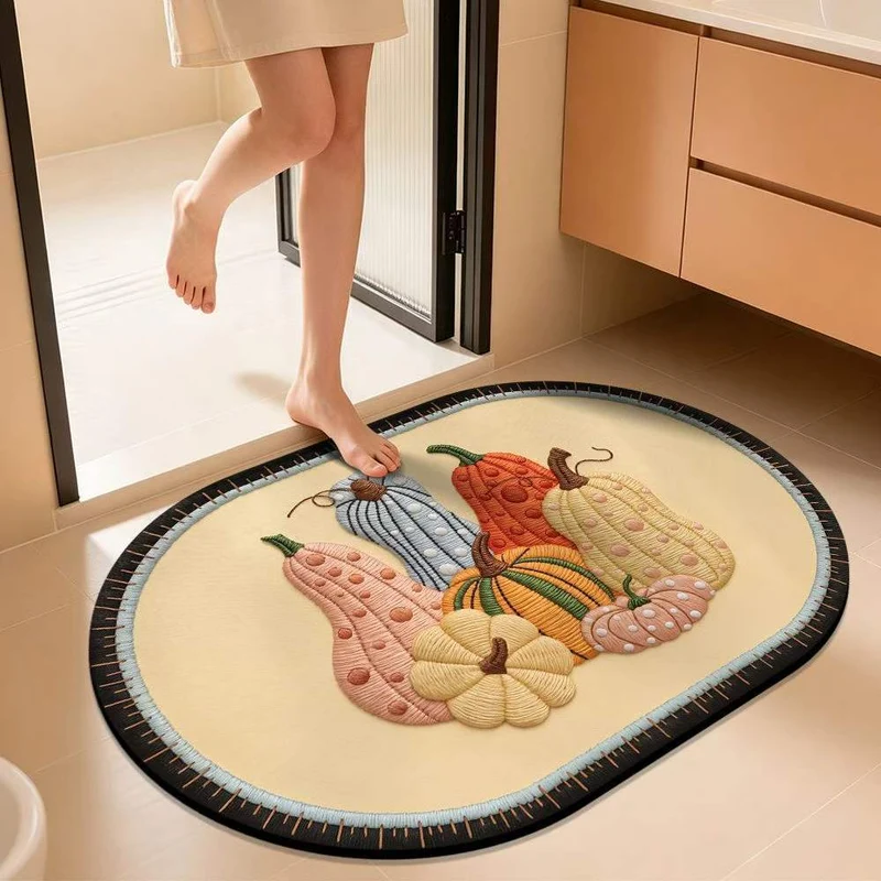 Pumpkin-Themed Decorative Bath Mat Stornfield