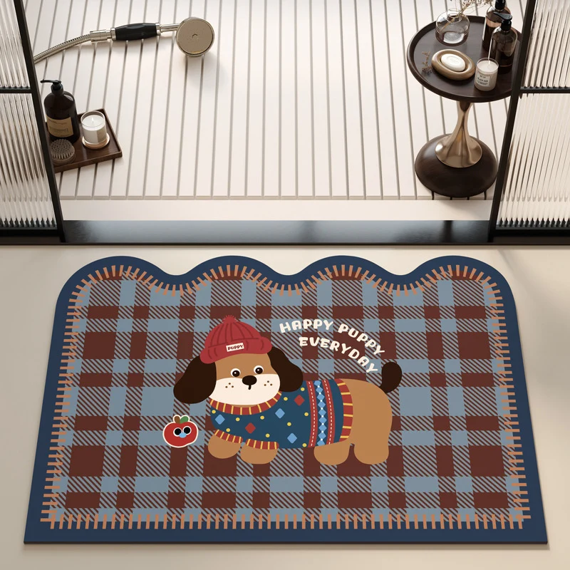 Playful Puppy Themed Bath Mat Stornfield