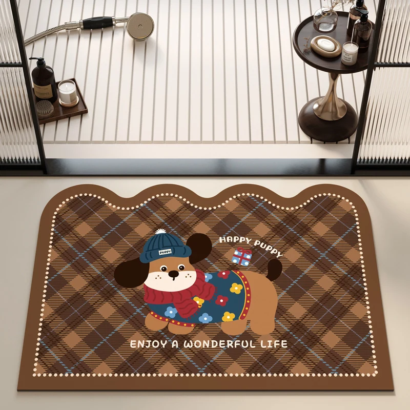 Playful Puppy Themed Bath Mat Stornfield