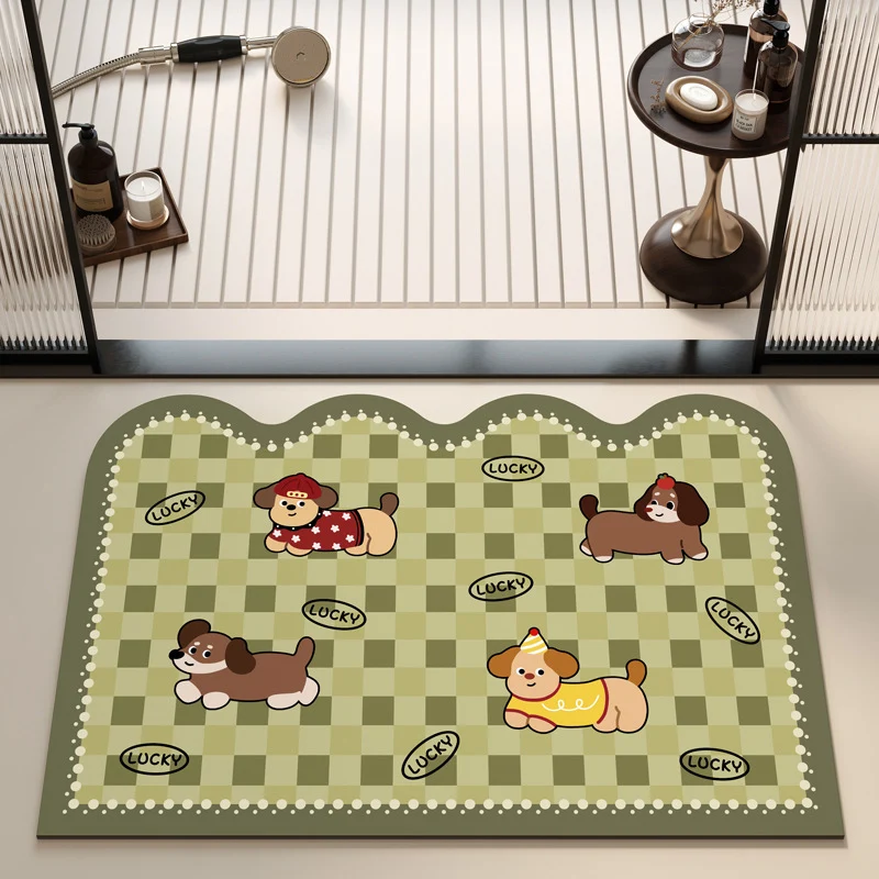 Playful Puppy Themed Bath Mat Stornfield