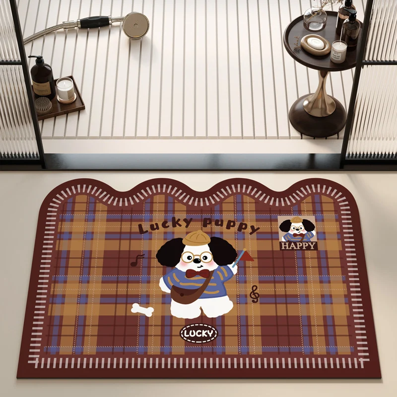 Playful Puppy Themed Bath Mat Stornfield