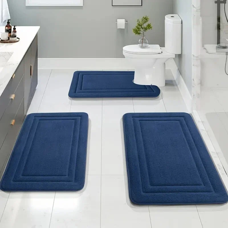 Luxuriöses Memory Foam Badematten-Set 3-teilig - Rutschfestes, Saugfähiges Design in Elegantem Grau für Badezimmer