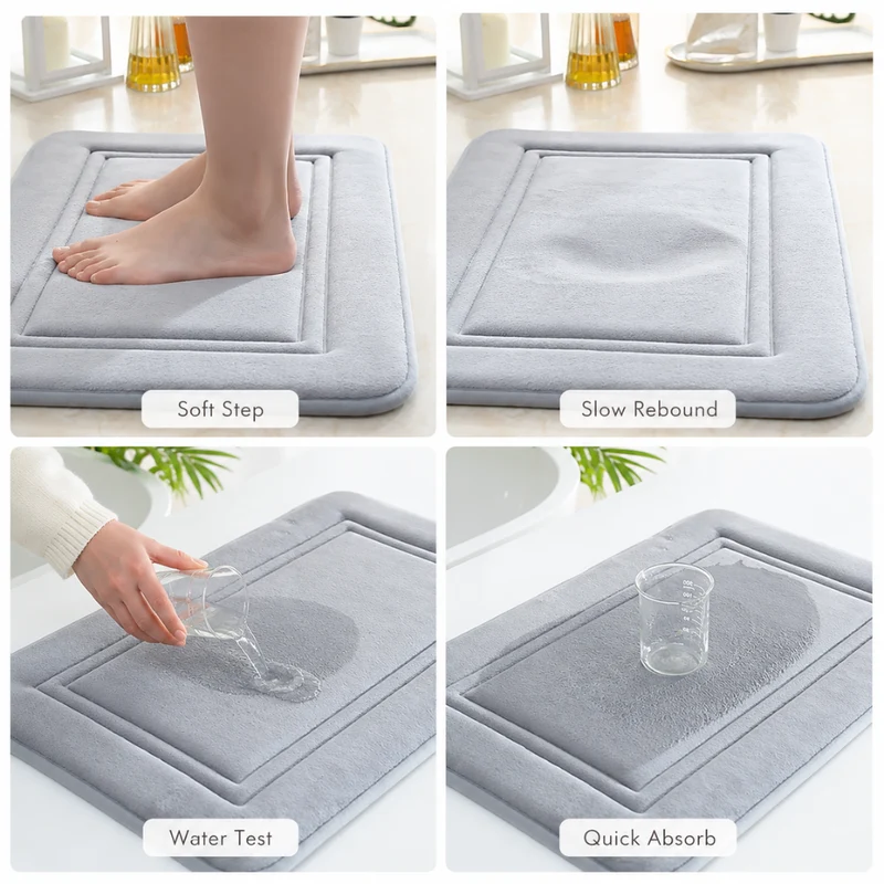 Luxuriöses Memory Foam Badematten-Set 3-teilig - Rutschfestes, Saugfähiges Design in Elegantem Grau für Badezimmer