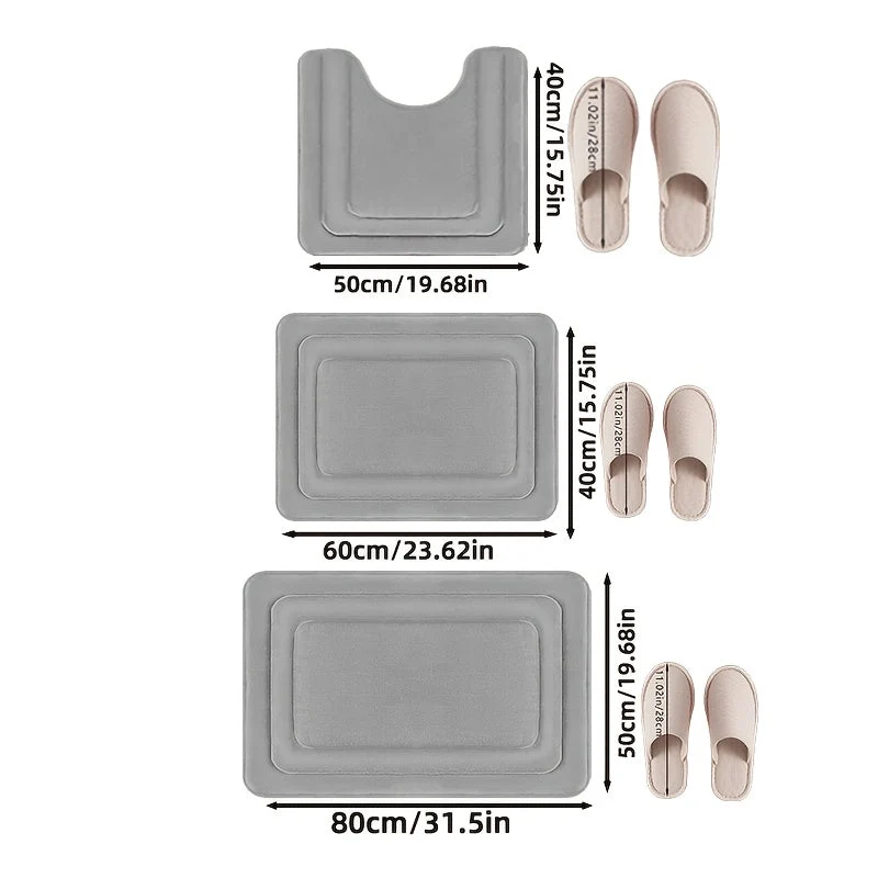 Luxuriöses Memory Foam Badematten-Set 3-teilig - Rutschfestes, Saugfähiges Design in Elegantem Grau für Badezimmer