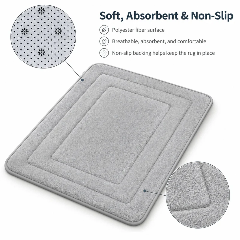 Luxuriöses Memory Foam Badematten-Set 3-teilig - Rutschfestes, Saugfähiges Design in Elegantem Grau für Badezimmer