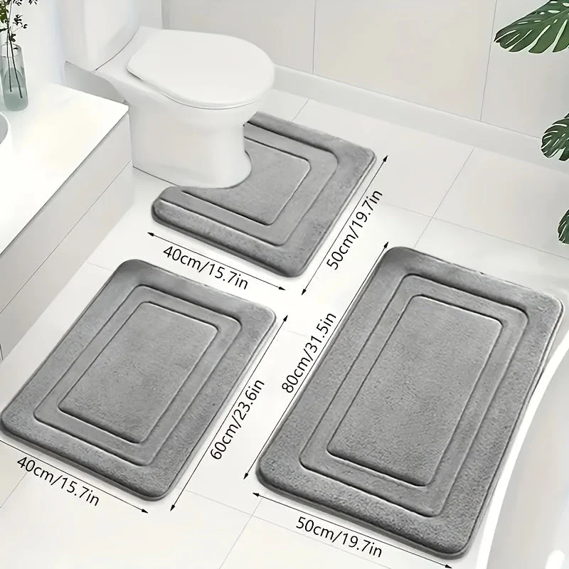 Luxuriöses Memory Foam Badematten-Set 3-teilig - Rutschfestes, Saugfähiges Design in Elegantem Grau für Badezimmer