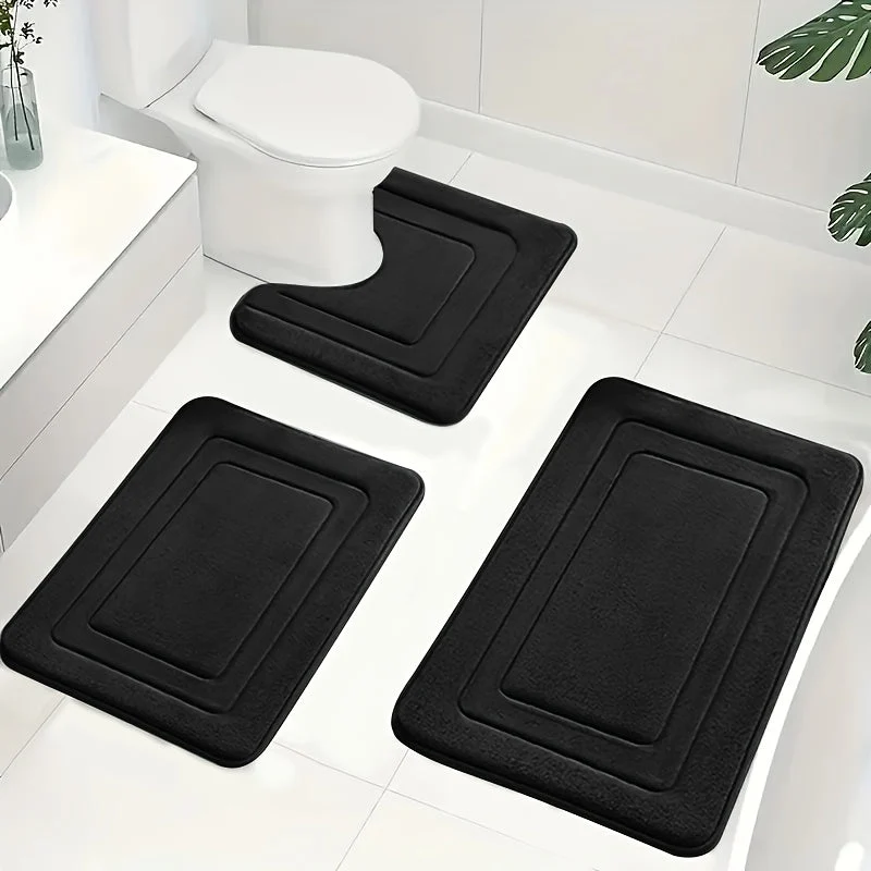 Luxuriöses Memory Foam Badematten-Set 3-teilig - Rutschfestes, Saugfähiges Design in Elegantem Grau für Badezimmer