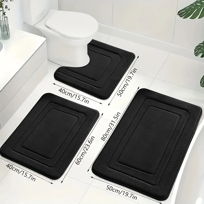 Luxuriöses Memory Foam Badematten-Set 3-teilig - Rutschfestes, Saugfähiges Design in Elegantem Grau für Badezimmer