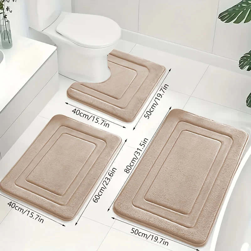 Luxuriöses Memory Foam Badematten-Set 3-teilig - Rutschfestes, Saugfähiges Design in Elegantem Grau für Badezimmer