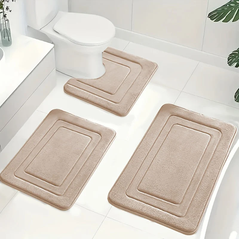 Luxuriöses Memory Foam Badematten-Set 3-teilig - Rutschfestes, Saugfähiges Design in Elegantem Grau für Badezimmer