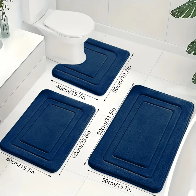 Luxuriöses Memory Foam Badematten-Set 3-teilig - Rutschfestes, Saugfähiges Design in Elegantem Grau für Badezimmer