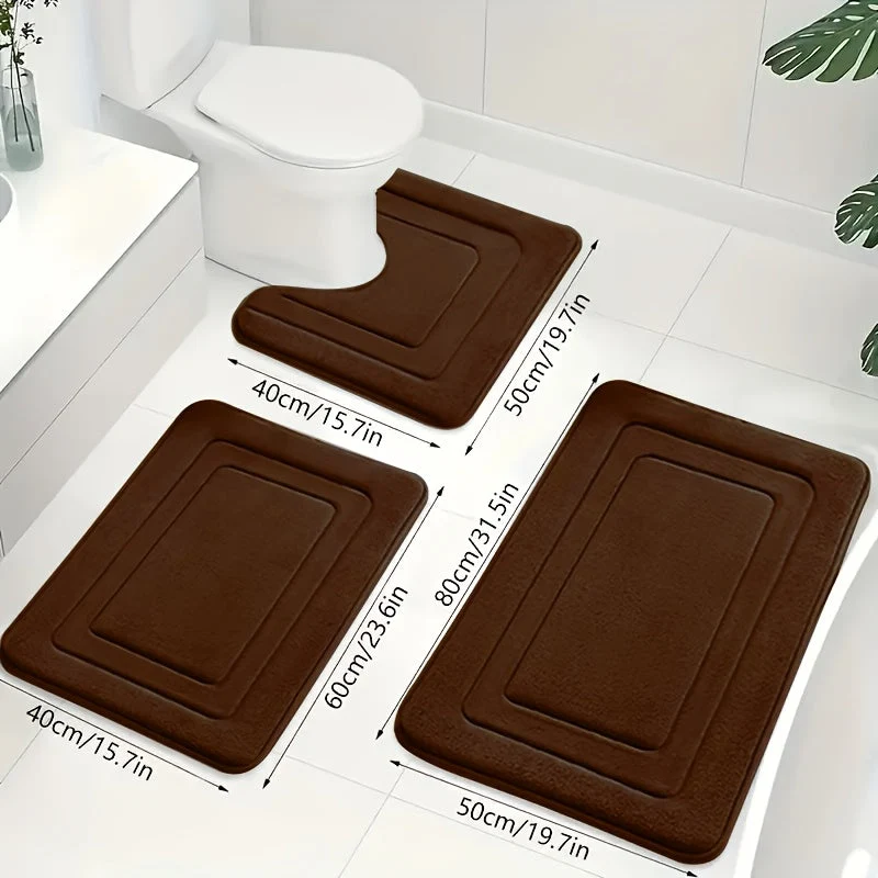 Luxuriöses Memory Foam Badematten-Set 3-teilig - Rutschfestes, Saugfähiges Design in Elegantem Grau für Badezimmer