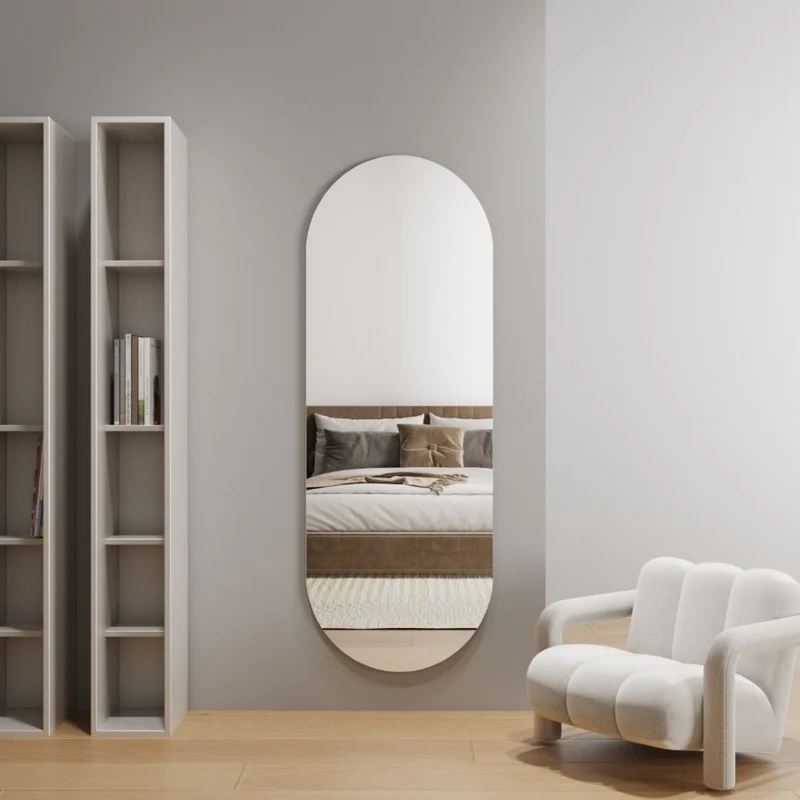 Wandspiegel Oval Rahmenlos 120x40 cm - Art Deco Design Spiegel ohne Rahmen aus Floatglas
