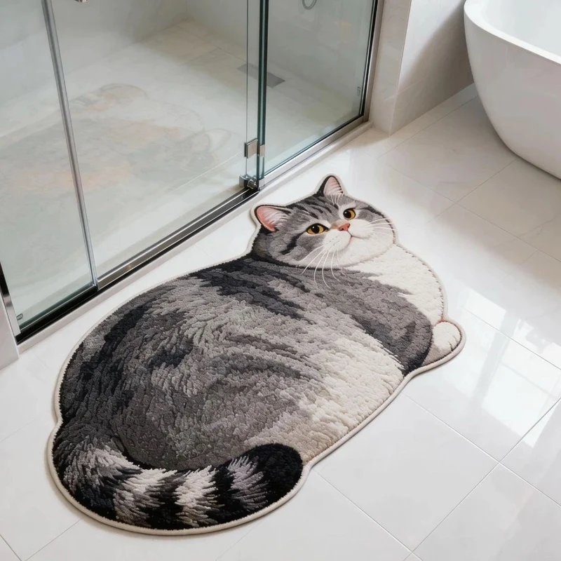 Cute Cat-Shaped Plush Bath Mat Stornfield