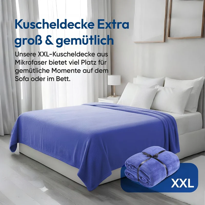 Feluna XXL Kuscheldecke 220x200 cm – Kuschelweiche Wohndecke Grau