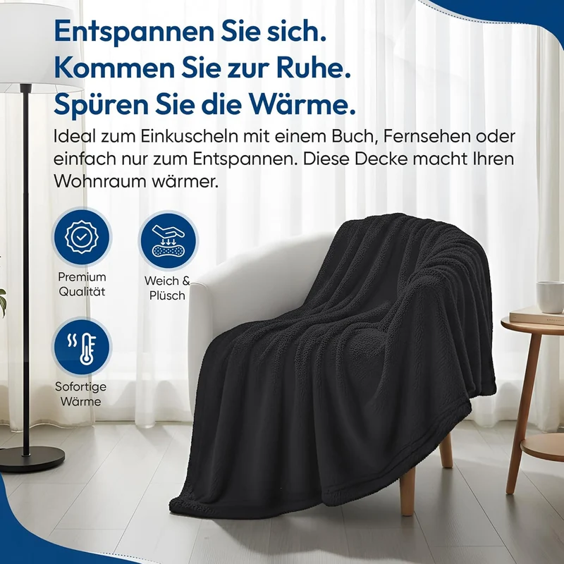 Feluna XXL Kuscheldecke 220x200 cm – Kuschelweiche Wohndecke Grau