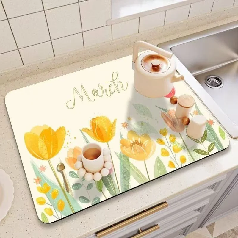 Decorative Floral Print Kitchen Counter Mat Stornfield