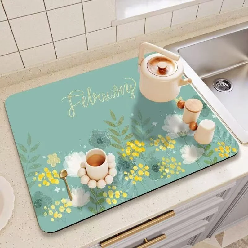 Decorative Floral Print Kitchen Counter Mat Stornfield