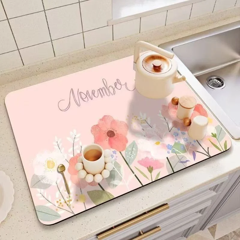 Decorative Floral Print Kitchen Counter Mat Stornfield
