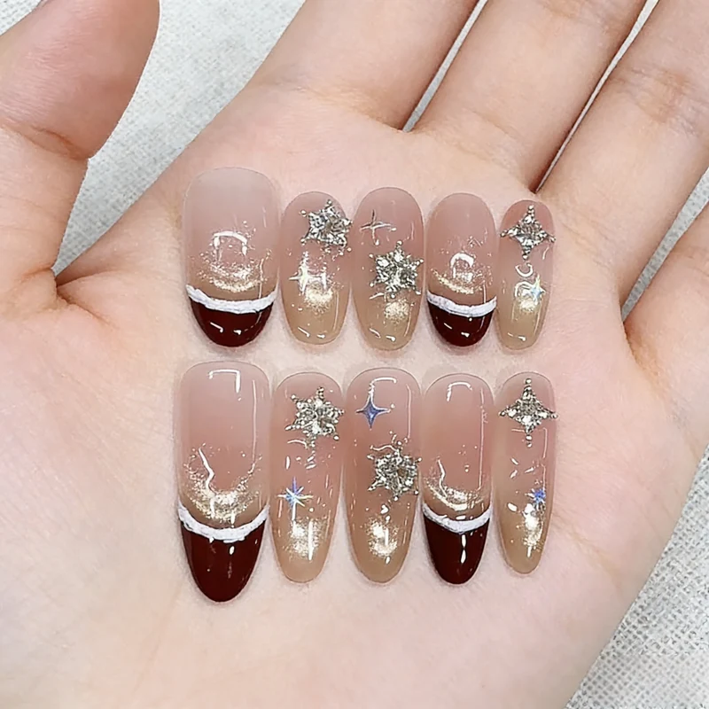 Artistic Press-On Nail Set with Glitter and Star Accents Stornfield