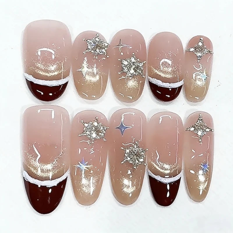 Artistic Press-On Nail Set with Glitter and Star Accents Stornfield