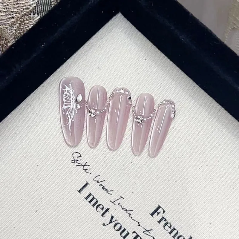 Artistic Press-On Nail Set with Decorative Butterfly Design Stornfield