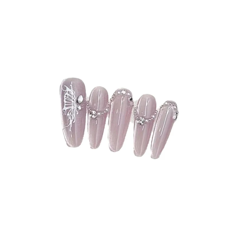 Artistic Press-On Nail Set with Decorative Butterfly Design Stornfield