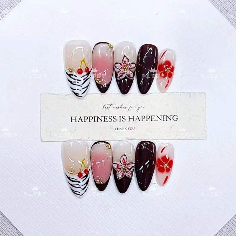Artistic Press-On Nail Art Set with Cherry Blossom and Floral Designs Stornfield
