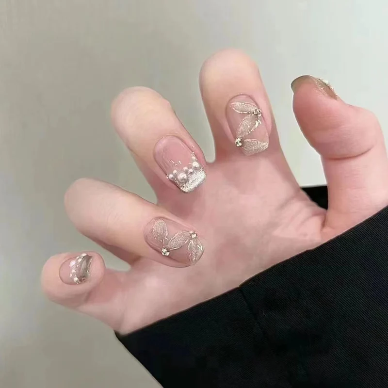 Elegant Press-On Nail Art Set with Beaded Embellishments Stornfield