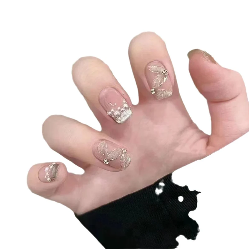 Elegant Press-On Nail Art Set with Beaded Embellishments Stornfield
