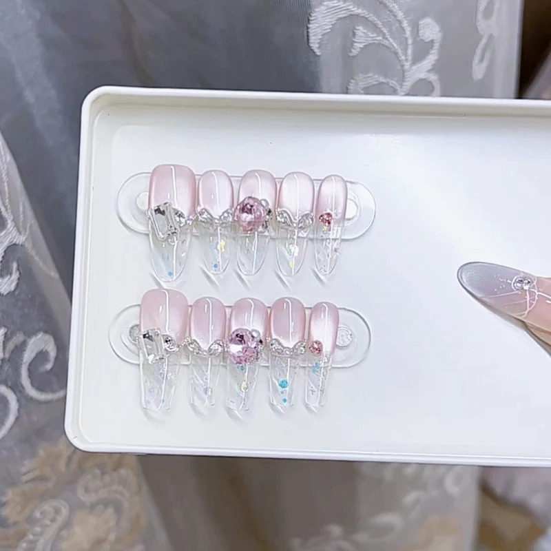 Elegant Decorative Press-On Nail Set with Gem Accents Stornfield
