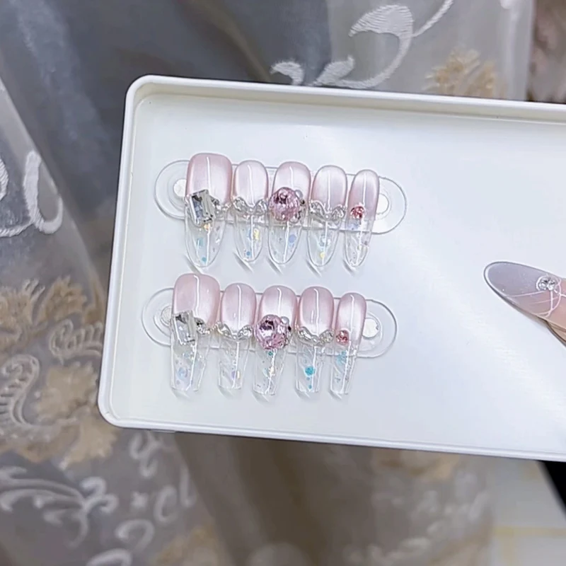 Elegant Decorative Press-On Nail Set with Gem Accents Stornfield