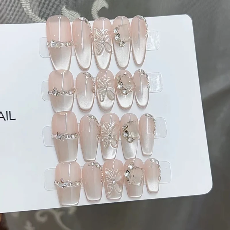 Elegant Butterfly and Rhinestone Press-On Nail Set Stornfield