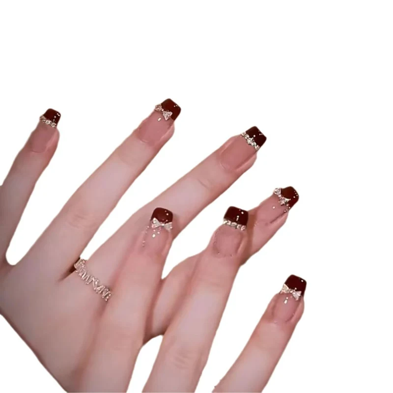 Elegant Bow-Accented Press-On Nail Set Stornfield
