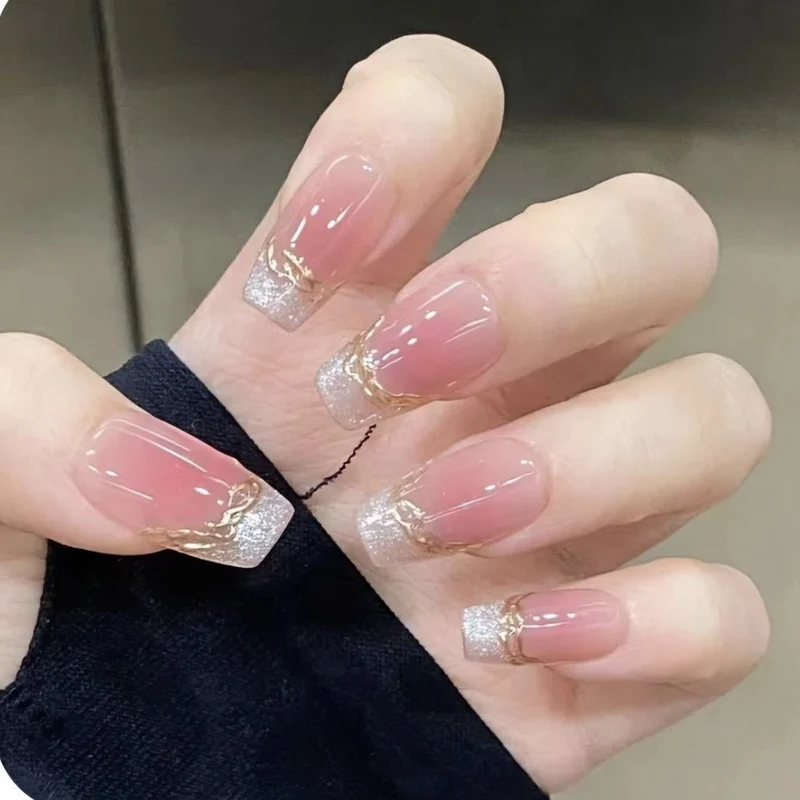 Elegant Acrylic Press-On Nails with Gold Accent Stornfield