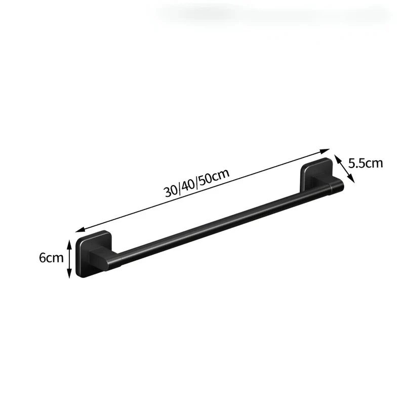Schwarzer Handtuchhalter - Selbstklebend Aluminium Handtuchstange - 30/40/50cm