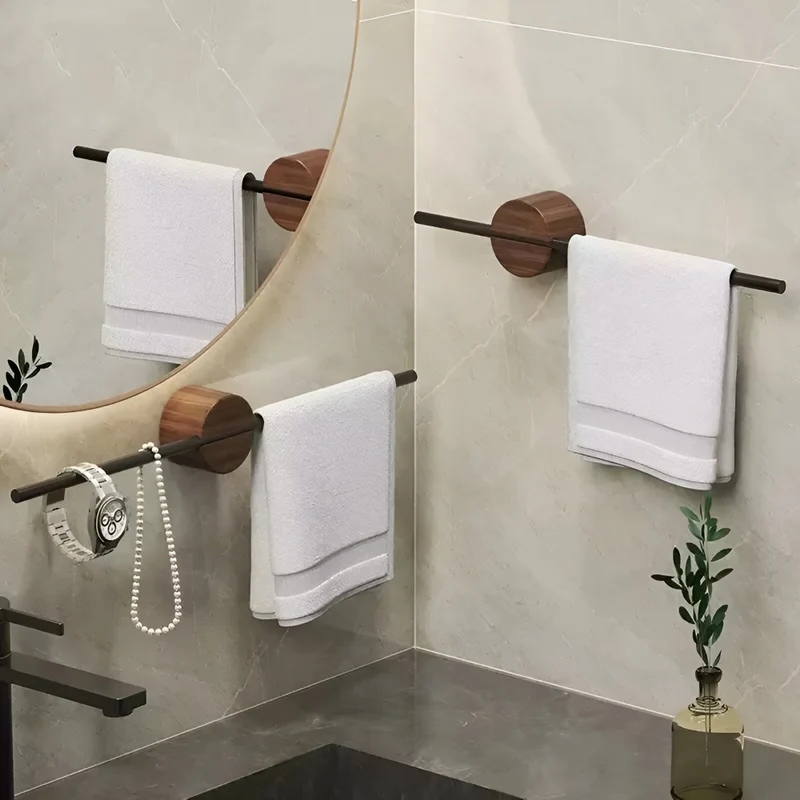Handtuchhalter in Walnussoptik aus Aluminium 40/50 cm Wandmontage für Bad und Küche