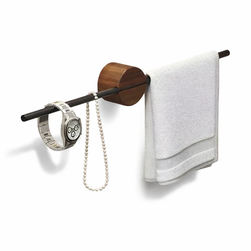 Handtuchhalter in Walnussoptik aus Aluminium 40/50 cm Wandmontage für Bad und Küche