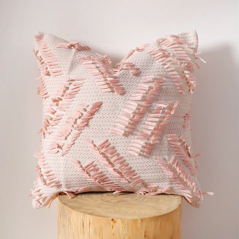 Decorative pillow with woven chenille relief structure and fringe application Stornfield