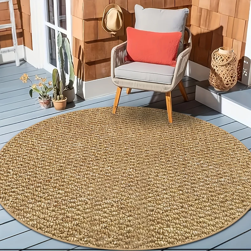 Runder Strickteppich aus Polyester – Weicher Boho-Teppich für Schlafzimmer & Wohnzimmer – 800g/m² – Einfarbig, Waschbar