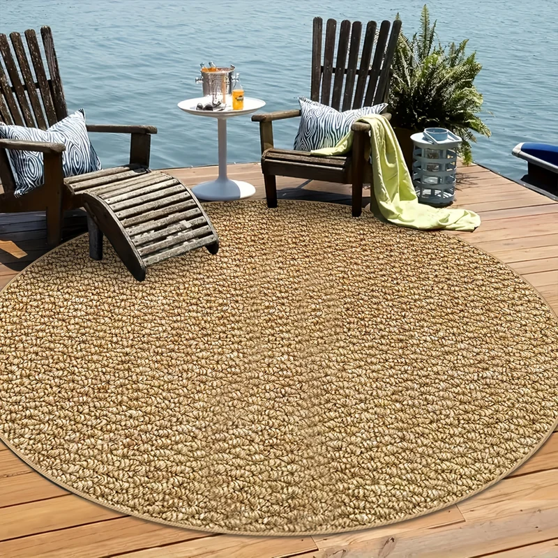 Runder Strickteppich aus Polyester – Weicher Boho-Teppich für Schlafzimmer & Wohnzimmer – 800g/m² – Einfarbig, Waschbar