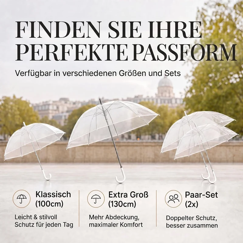 Transparenter Regenschirm 100cm - Durchsichtiger Stockschirm Elegant