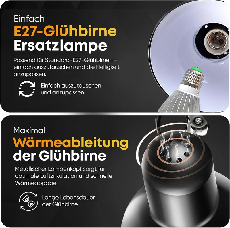 Retro Schreibtischlampe - Vintage Arbeitslampe mit Gelenk-Arm & LED