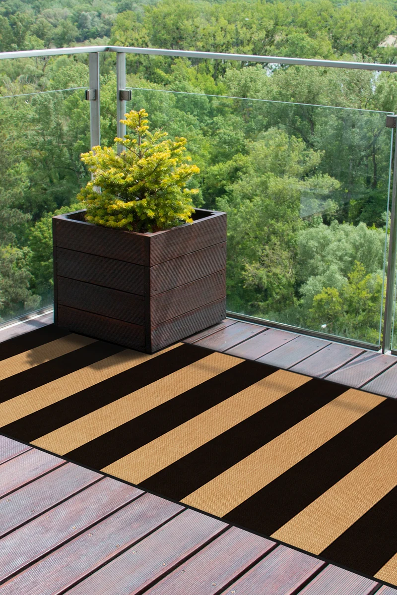 Outdoor Espresso Streifen Teppich